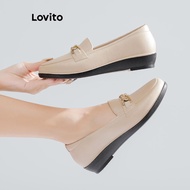 Lovito Vintage Plain British Style Professional Formal Attire Black Loafers Work Shoes Loafers for W