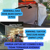 KAIN TEPI KHEMAH / SIDEWALL SAIZ 20X8 FT TERMASUK AWNING SAIZ 21X6FT (COMBO 5IN1)