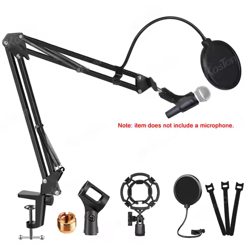 Universal Microphone Stand Kits Metal Microphone Suspension Scissor Boom Arm with Pop Filter for Shu
