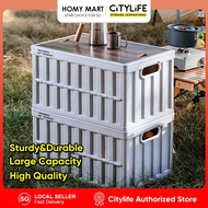 Citylife Collapsible Storage Box Crate with Lid 64L Folding Storage Box with Wooden Cover Outdoor St