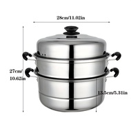 3-Tier Stainless Steel Steamer with Lid - Multi-Purpose Kitchen Cookware - Compatible with Induction