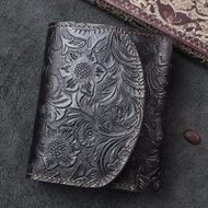 真皮短款錢包 頭層牛皮三折皮夾\錢包 多卡槽 純手工製作