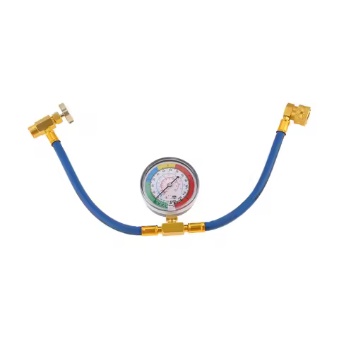 R134A Car AC Recharge Hose Kit 1/2" ACME Gauge with Piercing Can Tap Low Side Quick Coupler R134A Re