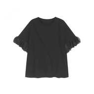 XITAO Solid Color Petal Sleeves T-shirt Irregular Loose Casual O-neck Arrival Personality Slimming S