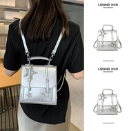 Silver y2k star backpack women's summer 2023 new school bag fashionable niche design large capacity backpack 【JYUE】