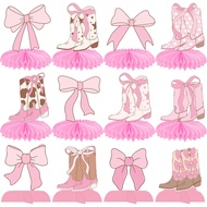 Cowgirl Boost and Bows Honeycomb Centerpiece 12PCS Coquette Bow Hiasan Parti Cowgirl Pink Western Bo