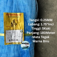 025mm x 45mm(1.75" Inci) x 70MD x 180meter Pukat Tangsi Ikan | Isi Kosong | Warna Biru | Mata Tegak 