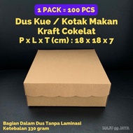 (100 PCS) Dus Kue / Kotak Makan Nasi R8 18cm x 18cm x 7cm Kraft Cokelat (Ketebalan 330gram) Finishin