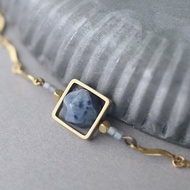藍線石方框黃銅手鍊 - 黃銅飾品 / 天然石手鍊 / 黃銅手環