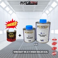 VIRCOAT HIGH SOLID CLEAR & HARDENER V6 Lacquer Motor Kereta DIY Cepat Kering 2K Clear 500ML