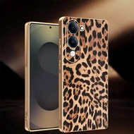 Casing For Vivo Y04 Y29S Y29t VivoY04 VivoY29S 5G Checkered Leather Pattern Luxury Electroplated Gol