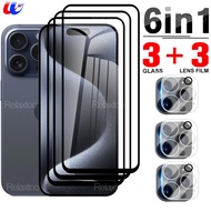 6in1 Black EdgeTempered Glass For iPhone 15 Pro Max iPhone15 Plus iPhone15Pro 15Pro i Phone 15ProMax