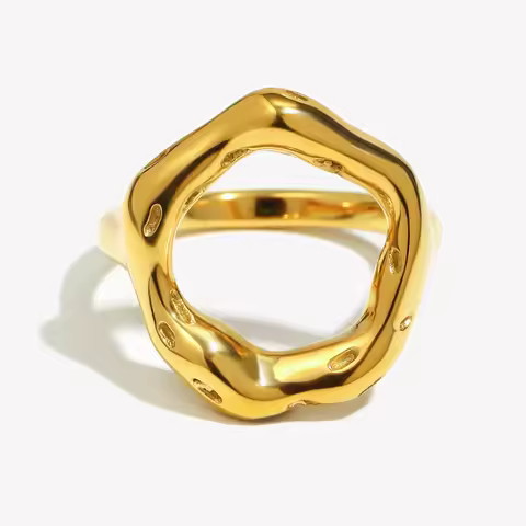 E.B.belle Die Casting Mould bague femme acier inoxydables Irregular Hollow Circle Gold Plated Rings 