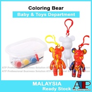 Toy🪅 Coloring Bear  DIY Fluid Bearbrick Keychain Mini Mainan Bear Brick Key Chain Handmade Diy Colored Paint Fluid Paint