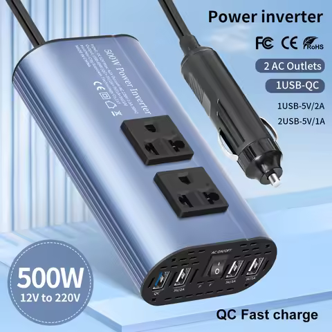 European socket Double receptacle 4USB 500W DC12V To AC 220V Modified Frequency Inverter Ports Car A