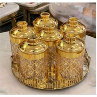 HOT ITEM HARI RAYA acrylic round canister gold body handle balang kuih raya kedap udara
