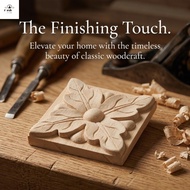 89RXBMY 4pcs Rubber Wood Carving, Square light brown Antique Wood Applique, Indoor Art Accent  Stere