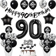 90th Birthday Decoration Man Women, Black Banner 90th Birthday Garland Decoration 90th Women Black B