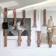 เหมาะสำหรับ apple watch iwatch65432 generation se เอวเล็กสายหนัง cowhide แท้ houndstooth ผ้าใบสายนาฬิกา