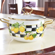 Low Price Seckill Enamel Enamel Enamel Soup Pot European Style Golden Handle Double Ear Thickened Stew Pot Flower Bird Boiling Pot Induction Cooker Gas Stove Universal