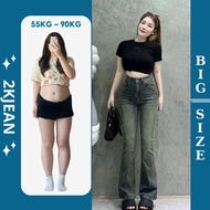 Women's Bigsize Flared Jeans 55–90kg High Waist Stretch Concealer LOEMS335 – 2KJeans