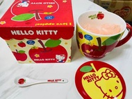 2006年絕版 Hello Kitty I love apple 特大湯杯12x11cm 湯匙 big soup bowl