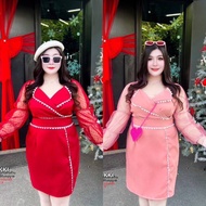 Chubby Girl Dress For Women Korean Mosquito Net Sleeves Bust 38 40 42 44 46
