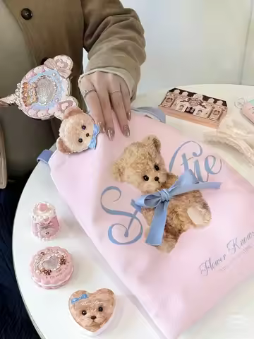 Flower Knows Limited Edition Pop-Up Store Pastel Pink Blue Aesthetic Hand Mirror with Powder Puff An