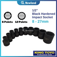 King Toyo 1/2" Black Hardened Impact Socket / Box Socket (Made in Taiwan) 8mm - 27mm