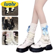 LUOLV Pom-pom Leg Warmers, Bowknot Fleece Lined Knitted Leg Warmers,  Thermal Lolita Slouchy Leg War