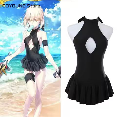 COYOUNG Neck Openwork Dress Black Halter Dress with Neck Suit Swimsuit Store Japanese Anime My King 