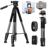 K&F CONCEPT 1.9m Lightweight Camera Tripod with Remote and 2-in-1 Phone Holder for Live Stream/Vlog