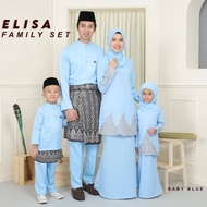 Set Family Kurung Moden Elisa「 Warna Baby Blue 」Sedondon Set Keluarga Baju Melayu Dan Baju Kurung