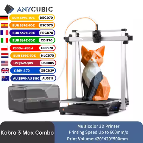 ANYCUBIC Kobra 3 Max Combo Multi-Color 3D Printer Max Speed 600mm/s Build Volume 500*420*420mm Smart