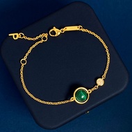 5慧Lucky Transit Beads Natural Agate Malachite Round Bracelet for Women