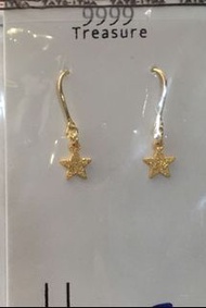 黃金純金9999時尚星星耳勾式耳環 獨特風格 pure gold star hook earrings 24k 9999
