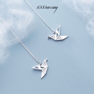 1000earring 925 Sterling Silver Orizuru Threader Earrings - Silver