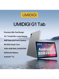 Umidigi G1 Tab美規插頭android 13平板電腦2023,8(4+4)gb+64gb 1tb擴展,wi-fi 6型號,10.1英寸平板電腦,四核心處理器,最高達2.0 Ghz,6000mah大容量電池,雙攝像頭,藍牙,1280 * 800 Fhd Ips觸摸螢幕