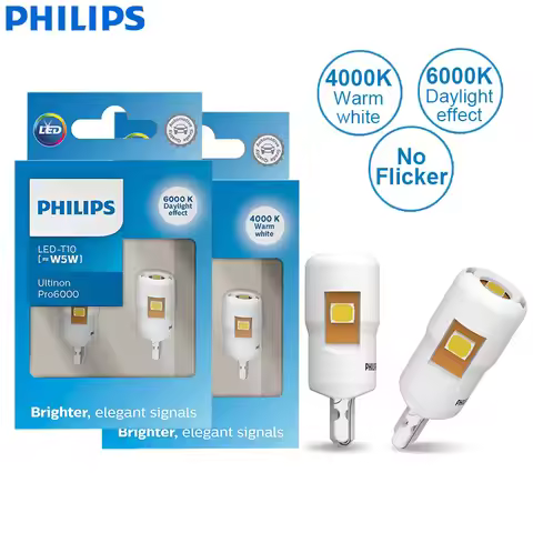 Philips LED T10 W5W 194 Ultinon Pro6000 4000K 6000K Bright White Auto Turn Signal Lamps Car Interior