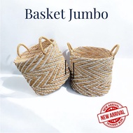 KAJ - Zig-Zag Water Hyacinth Clothes Basket Jumbo Water Hyacinth Basket Jumbo Clothes Container/