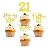 24 PCS 21th Birthday Glitter Paper Cupcake Decoration Hello 21 Cup Cake Topper