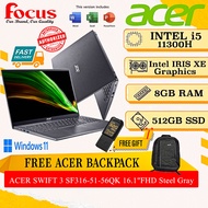 ACER SWIFT 3 SF316-51-56QK 16.1"FHD Steel Gray (I5-11300H, 8GB, 512GB SSD, Intel, W11, HS)