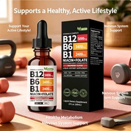 High Potency Vitamin B Complex Liquid Drops High B12 Fast Absorption Energy & Metabolism Support