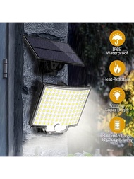 1入組超亮106LED太陽能燈帶遙控器和感應適用於花園牆,升級版戶外IP65防水庭院燈帶4工作模式適用於街燈光