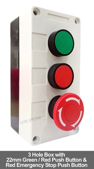 3 Hole Box with 22mm Green / Red Push Button & Red Emergency Stop Button Switch (ST-2PB-1ES)