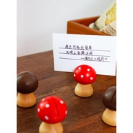 Cute Creative Mushroom Note Holder Ornaments Retro Wooden Photo Holder Business Card Holder Desktop 