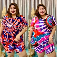 BUY 1 TAKE 1 PLUS SIZE TERNO TIE DYE TSHIRT AND SHORTS FOR WOMEN PAMBAHAY UP TO 3XL