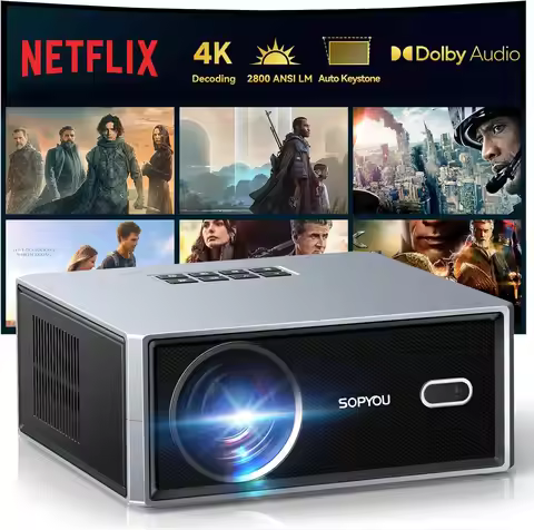 Smart WiFi Bluetooth Projector 4K Decoding 2800 ANSI LM, Built-in Netflix YouTube Prime Video Apps
