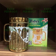 Mug Emas Fiori-Cangkir Tutup Keramik-Cangkir Emas Cantik