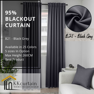 B21 - Ready-Made 95% Blackout Curtain BLACK GREY, Langsir Siap Jahit. LANGSIR KAIN TEBAL! ( HOOK/RING )